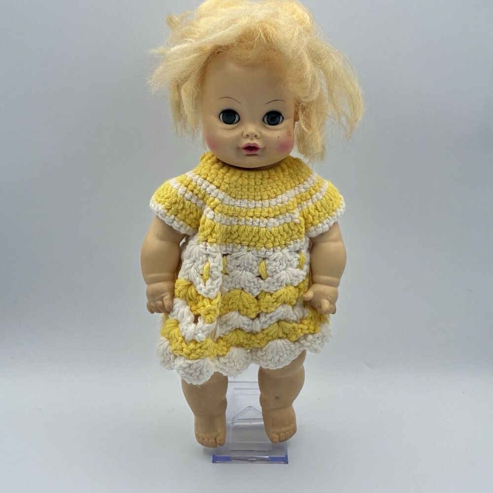 1972 Horsman Blonde Doll 13” Sleepy Eyes Vintage Handmade Dress Creepy Cute